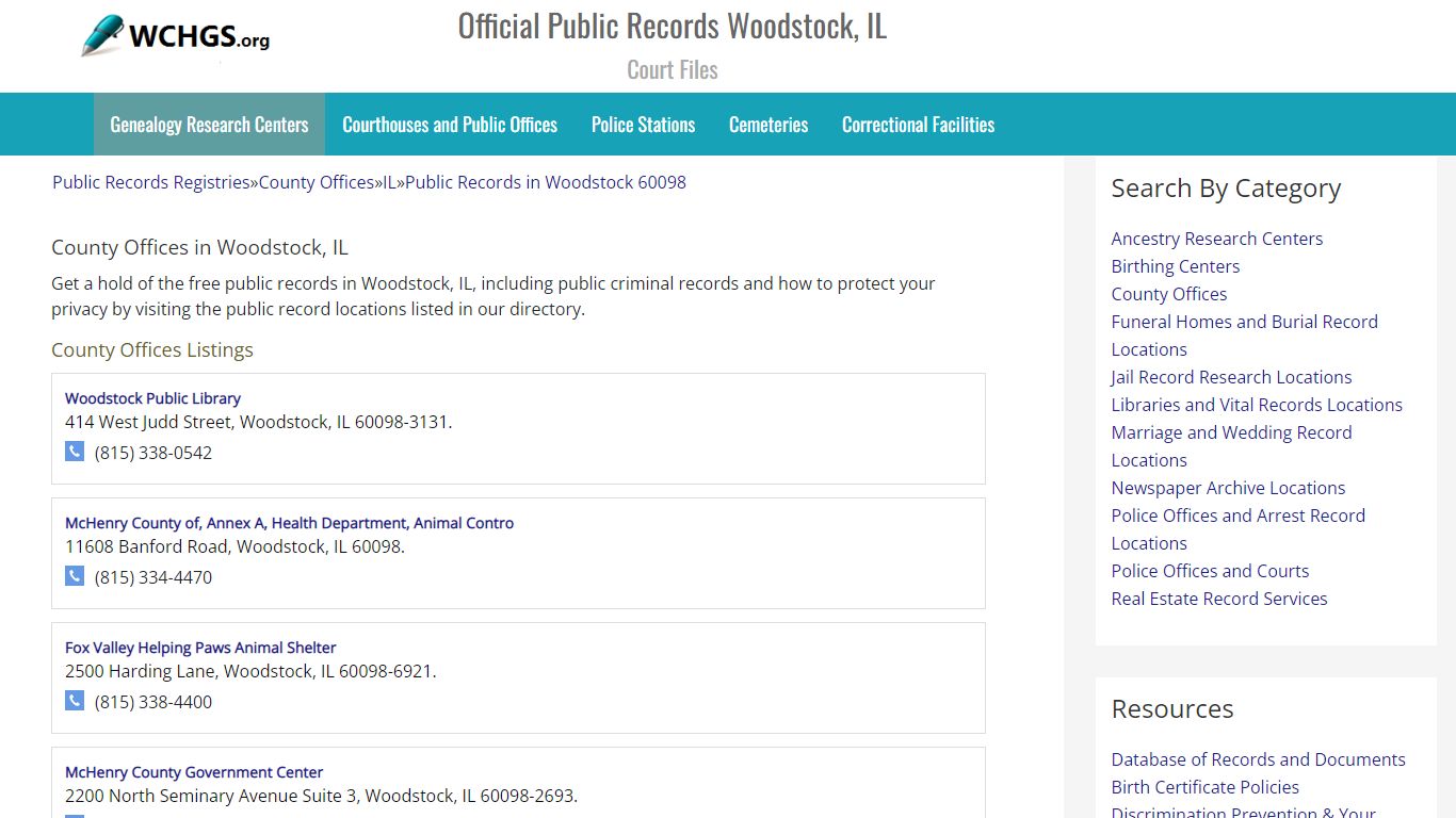 Official Public Records Woodstock, IL - Court Files - WCHGS.org